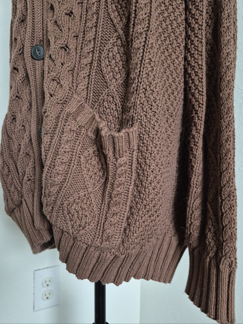 LL Bean Signature Cotton Fisherman Cable Knit Cardigan Sweater XXL Shawl Brown - Picture 11 of 14